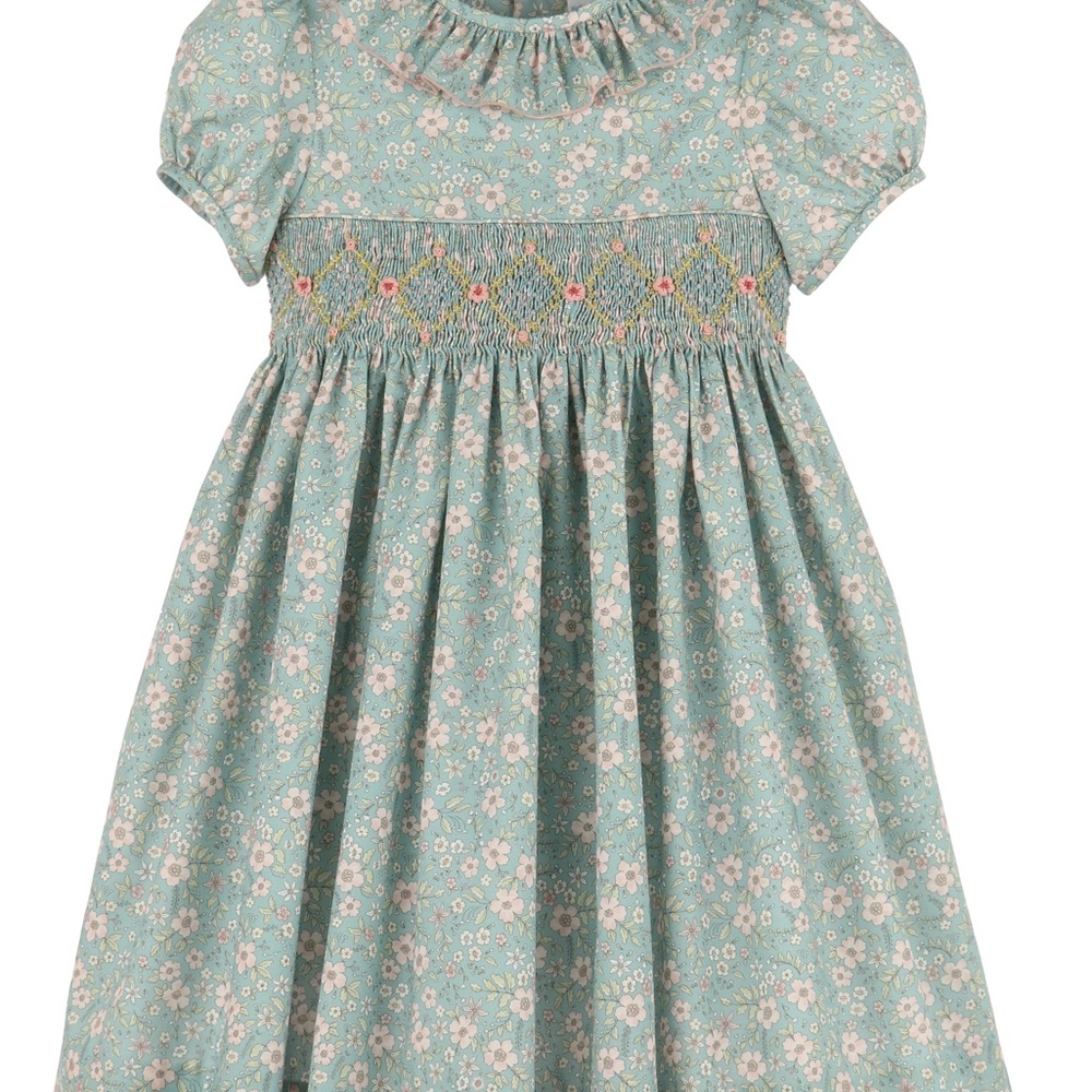 Luli & Me Blue Floral Smocked Dress